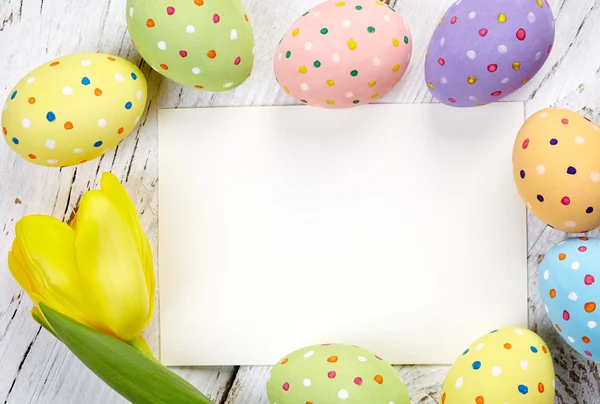 Easter eggs and card — Stock Photo, Image