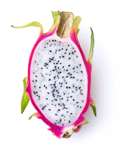 Hälften Färsk Drake Frukt Eller Pitahaya Pitaya Isolerad Vit Bakgrund — Stockfoto