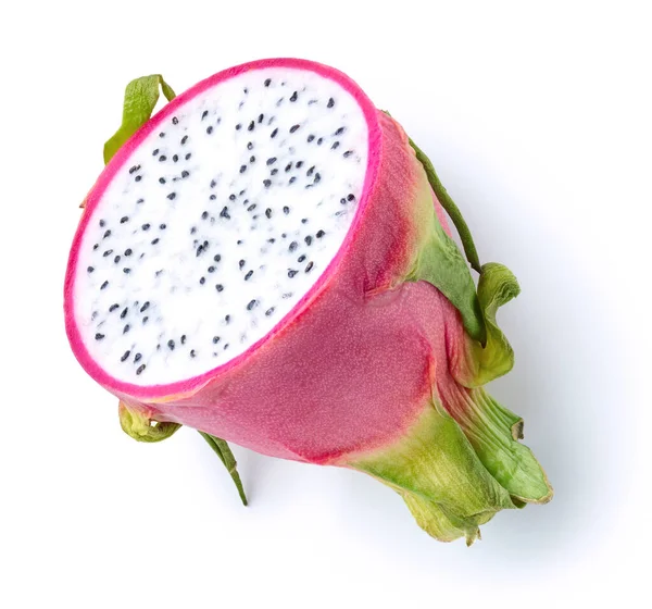 Hälften Färsk Drake Frukt Eller Pitahaya Pitaya Isolerad Vit Bakgrund — Stockfoto