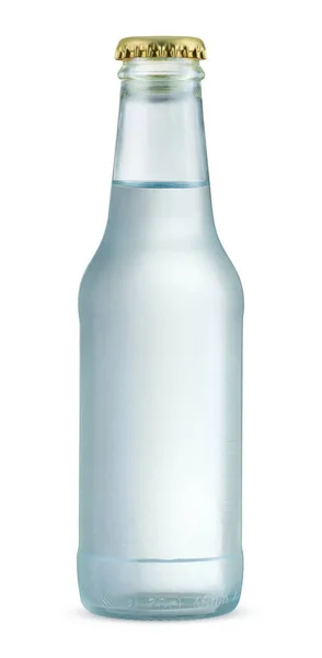 Transparente Glasflasche Mit Frischem Stillem Wasser Isoliert Auf Weißem Hintergrund — Stockfoto