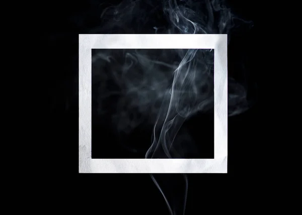 Empty Photo Frame Smoke Black Background Dark Surreal Concept Picture — Stock Photo, Image