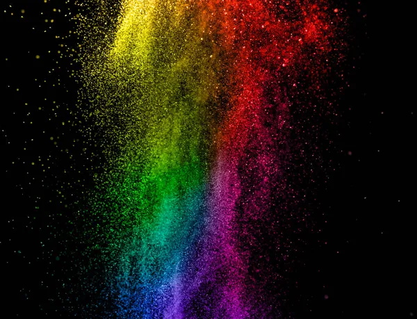 Kleurpoeder Splash Explosie Zwarte Achtergrond Abstract Multicolor Tint Regenboog Ontwerp — Stockfoto