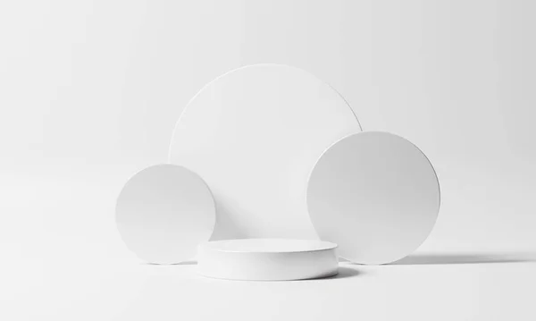Reinweißes Podest Mit Kreisförmiger Geometrischer Komposition Luxus Beauty Produkt Display — Stockfoto