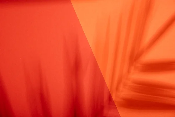 Czerwony Pomarańczowy Tło Kolor Tropikalnym Cieniem Dłoni Dwa Trendy Pastelowy — Zdjęcie stockowe