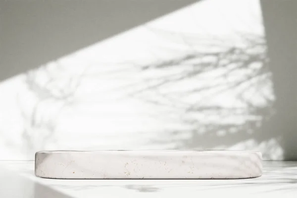 Luxury Marble Table Plant Shadow White Wall Stone — Stok fotoğraf