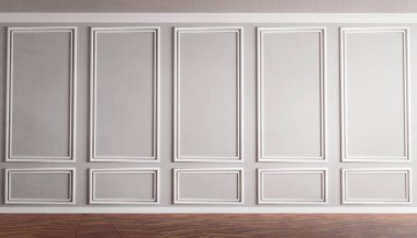Classical wall molding decoration in modern empty luxury home interior. Classy home apartment mockup background.