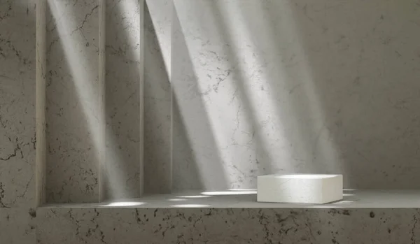 Stone Cube Pedestal Luxury Marble Platform Light Shadow Product Placement — Foto de Stock