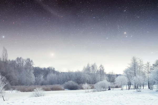 Winter river at night. Elements of this image furnished by NASA — Stock Photo, Image