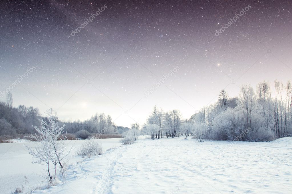 winter river at night. Elements of this image furnished by NASA 