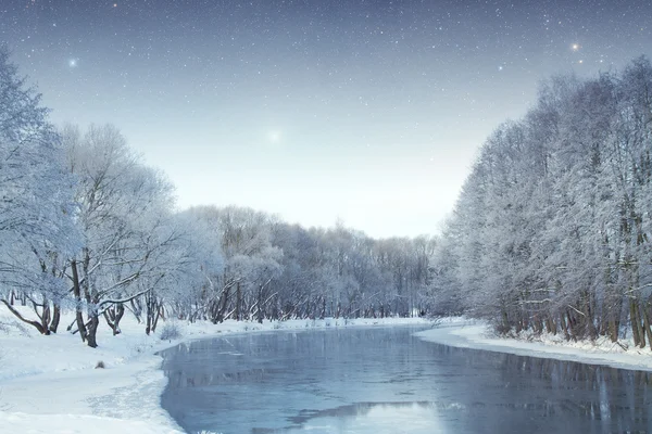 Winter river at night. Elements of this image furnished by NASA — Stock Photo, Image