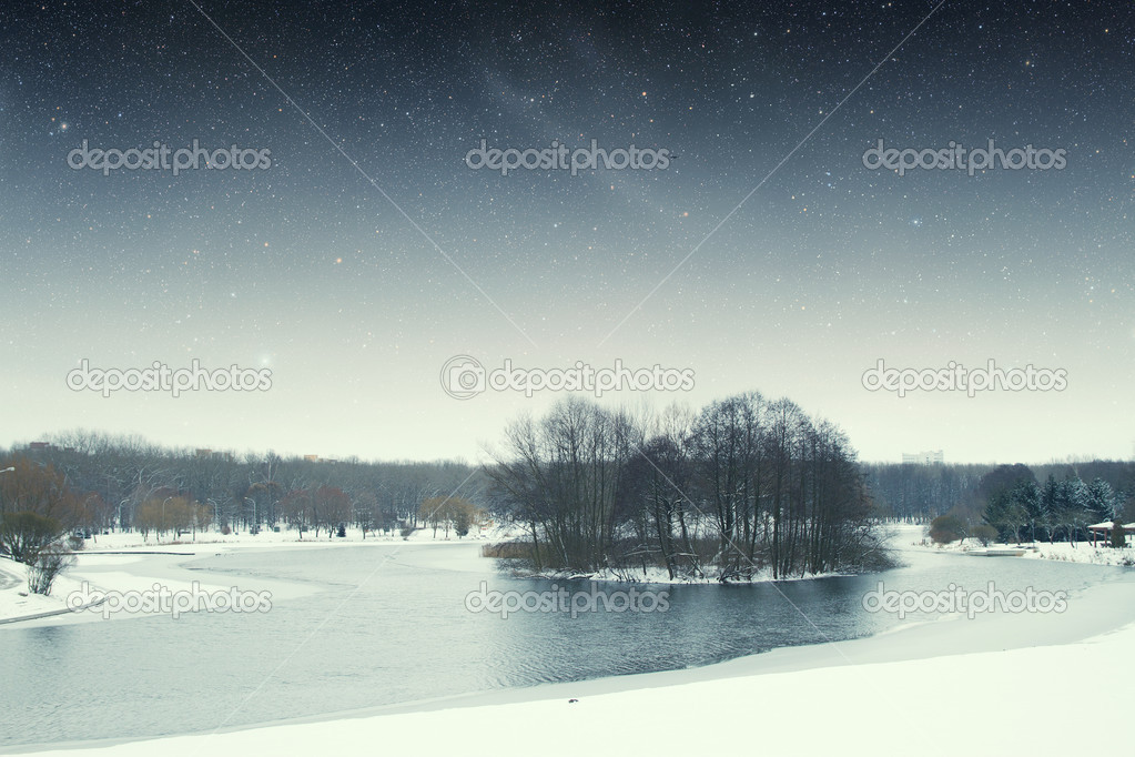River winter night. Elements of this image furnished by NASA 