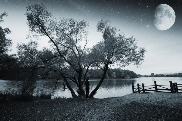 River at night. Elements of this image furnished by NASA — Stock Photo, Image