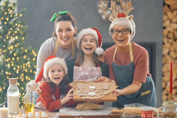 Frohe Weihnachten Und Frohe Feiertage Familienzubereitung Urlaub Essen Oma Mutter — Stockfoto