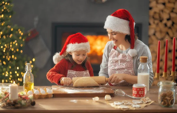 Buon Natale Buone Feste Preparazione Familiare Cibo Vacanze Madre Figlia — Foto Stock