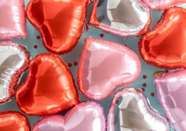 Днем Святого Валентина Дизайн Фона Праздника Большими Воздушными Шарами Сердца — стоковое фото