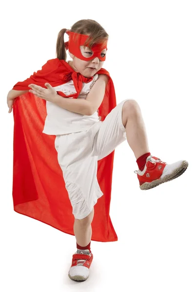 Superhero child in a red — Stock Photo, Image