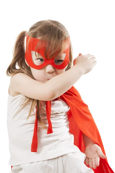 Bambino supereroe in rosso — Foto Stock