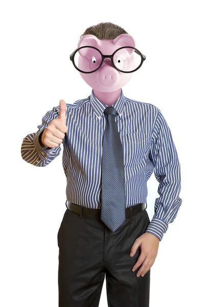 Businessman with a piggy bank head — Stock Photo, Image