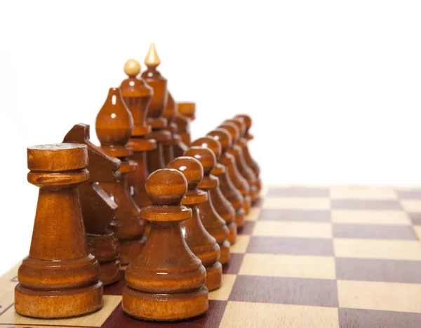 Chess board with chess pieces isolated on white — Stock Photo, Image