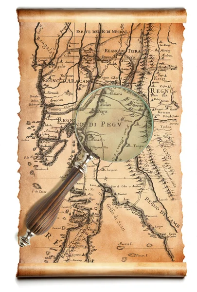 Magnifying glass and old map — Stock Photo, Image