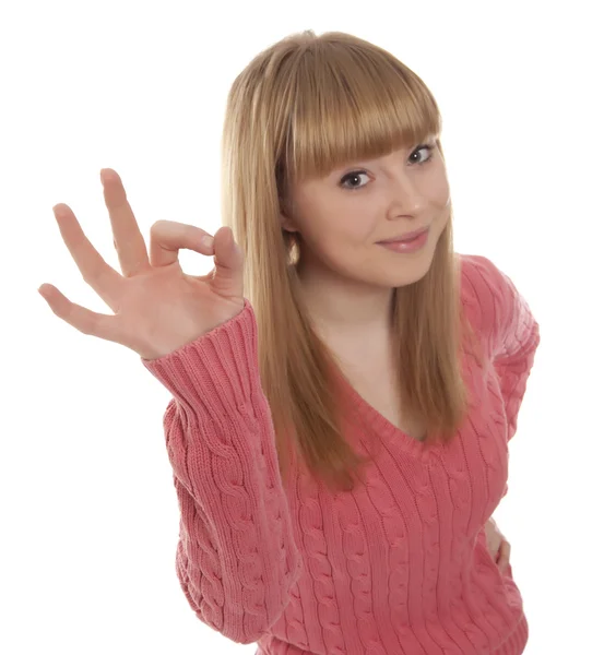 Mujer con gesto bien — Foto de Stock