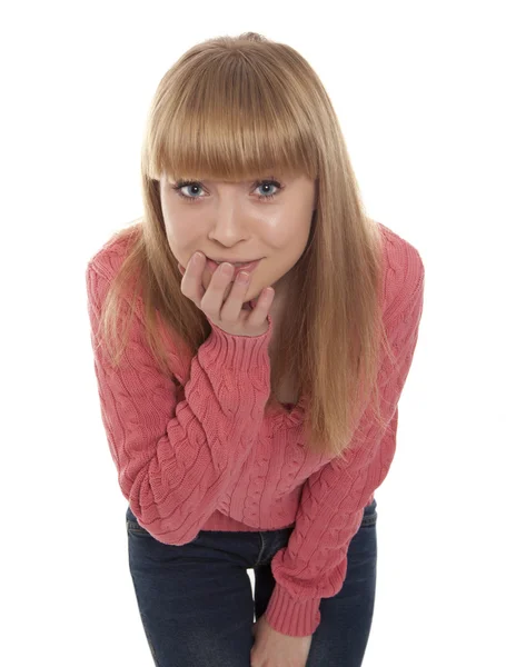 Vrouw met haar gezicht — Stockfoto