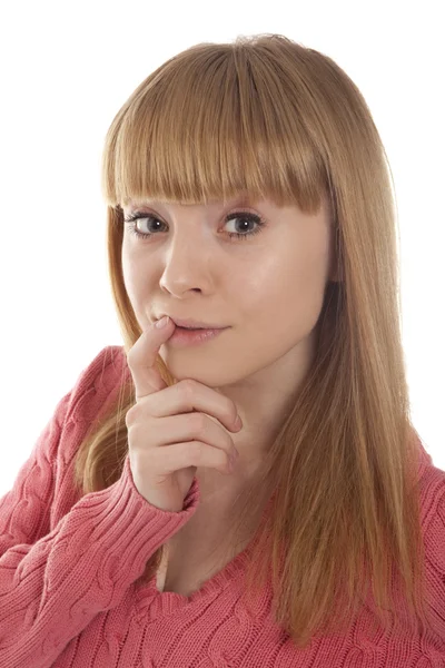 Woman with fingers on cheek — Stock Photo, Image