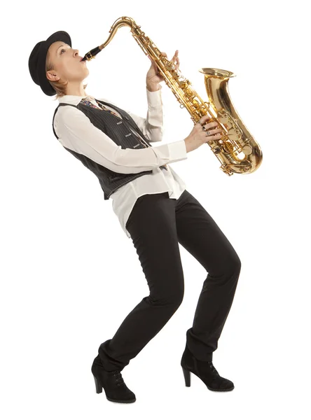 Saxofonistin — Stockfoto