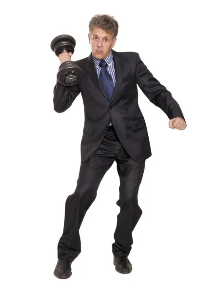 Businessman with dumbbell — Stock Photo, Image