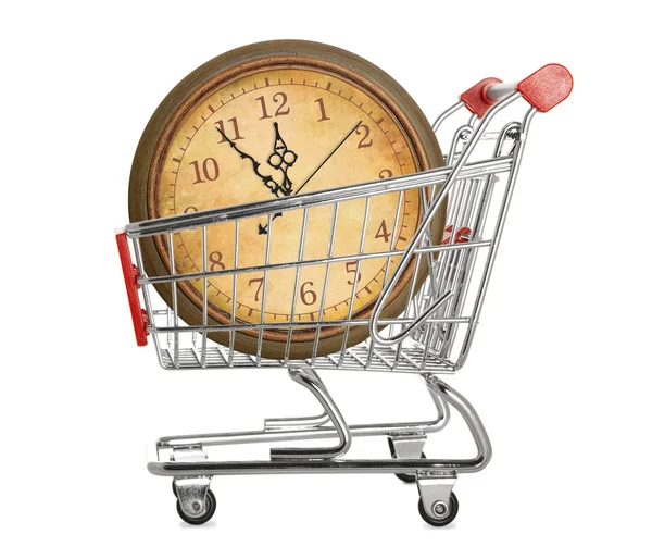 Carro de compras con reloj — Foto de Stock