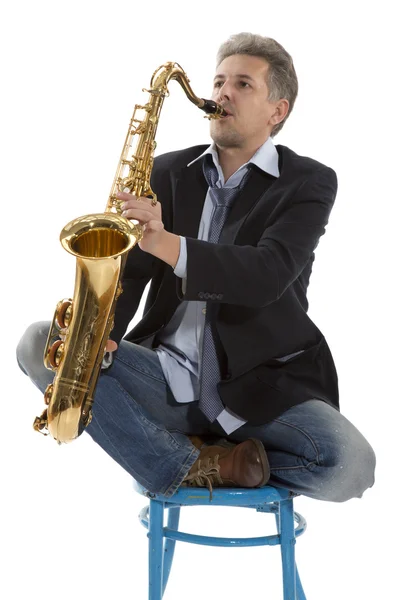 Saxofonista při západu slunce — Stock fotografie
