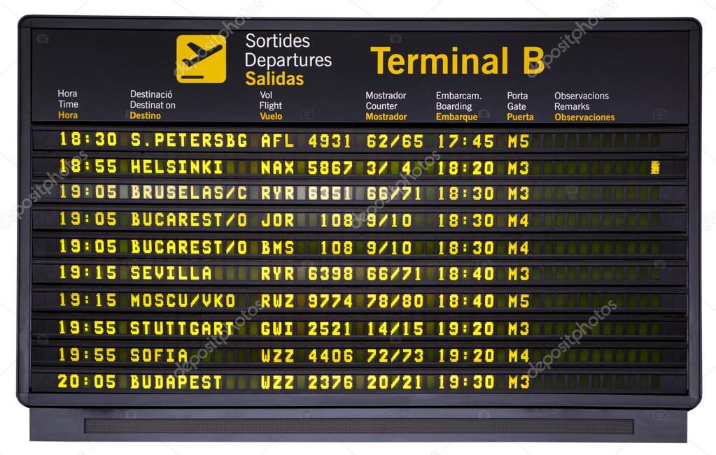 Departures board isolated