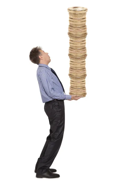 Businessman holding coins — Stock Photo, Image