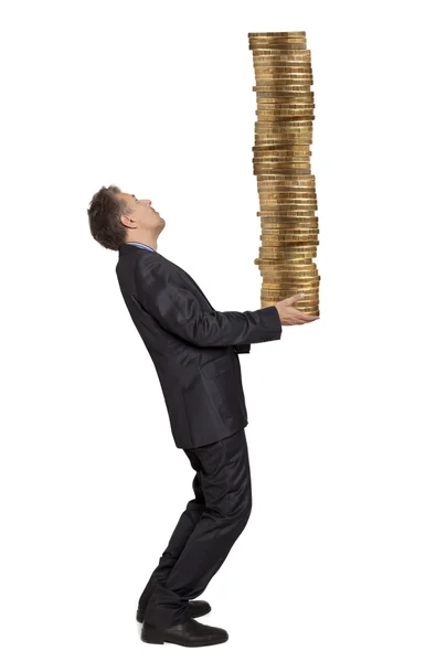 Businessman holding coins — Stock Photo, Image