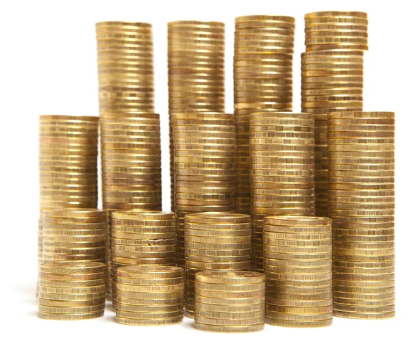 Pilha de moedas de ouro isolada — Fotografia de Stock