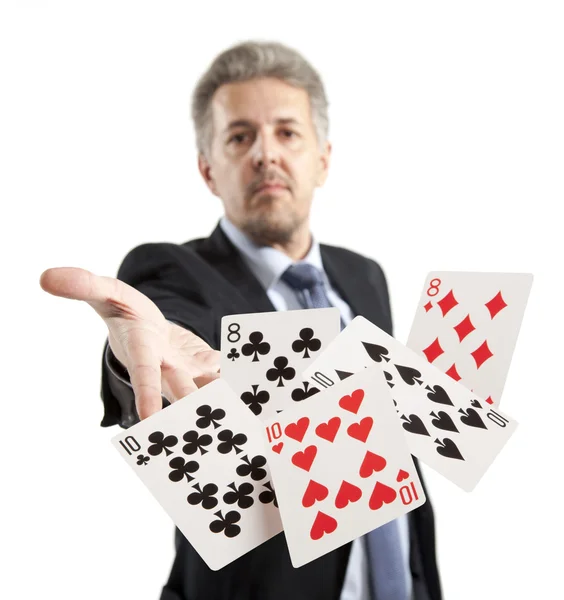 Człowiek, grając w pokera z — Zdjęcie stockowe