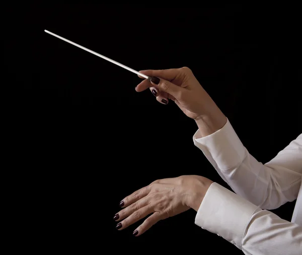 Music female director holding stick — Stock Photo, Image