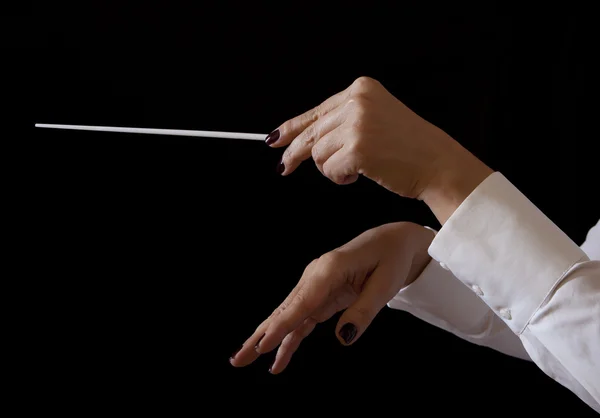 Music female director holding stick — Stock Photo, Image