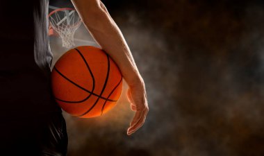 Basketbolcu. Spor afişi. Yatay kopyalama arkaplanı