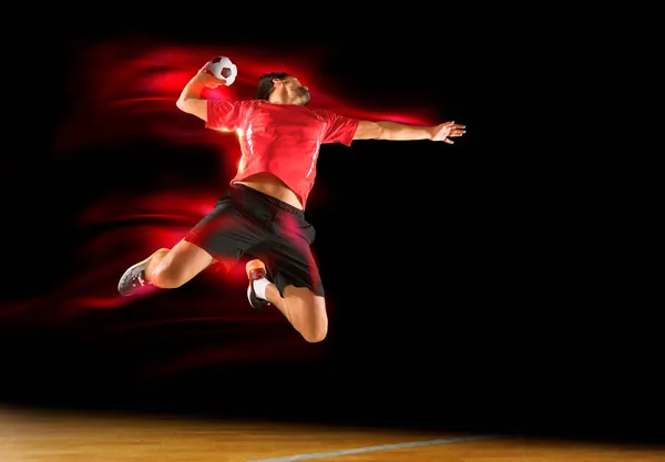 Jugador Balonmano Joven Caucásico Acción Concepto Deporte Movimiento Energía Estilo —  Fotos de Stock