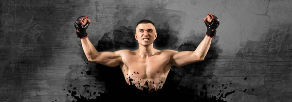Mma Fighter Celebrating Win Isolated Wall Background — Stockfoto