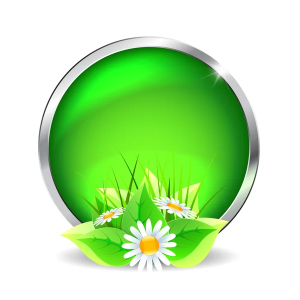 Groen glas knop met bloemen — Stockvector