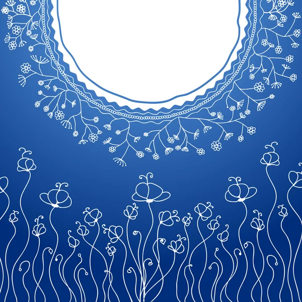 Luminoso motivo floreale blu con fiori scarabocchi. Vettore illustrativo — Vettoriale Stock