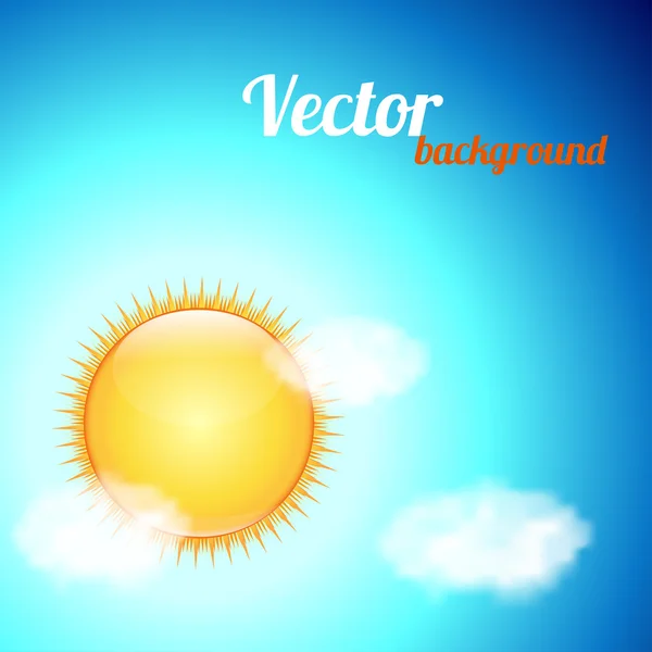 Achtergrond met een blauwe hemel, zon en wolken. — Stockvector