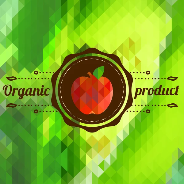 Etiqueta com maçã sobre fundo de cor feita de triângulos — Vetor de Stock