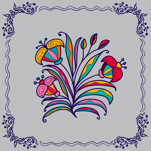 Dibujo a mano flores y borde — Vector de stock