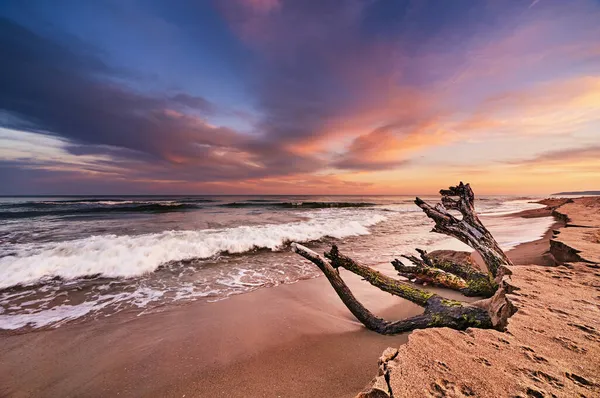 Kleurrijke Zonsondergang Aan Zwarte Zee Kamchia Strand Bulgarije — Stockfoto