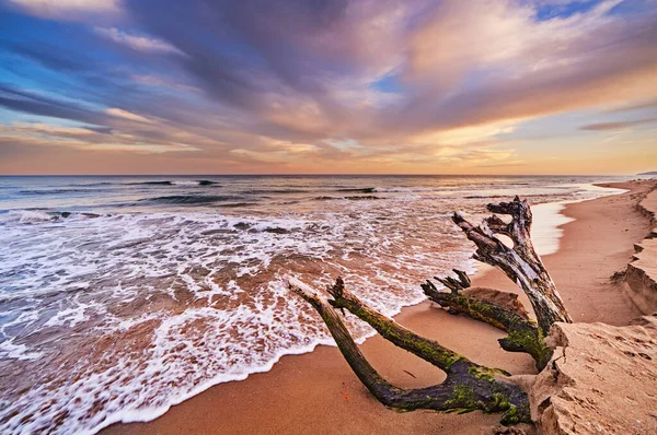 Färgglad Solnedgång Svarta Havet Kamchia Stranden Bulgarien — Stockfoto