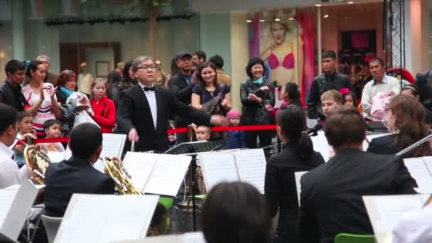 Orquestra tocando em uma sala de concertos — Vídeo de Stock