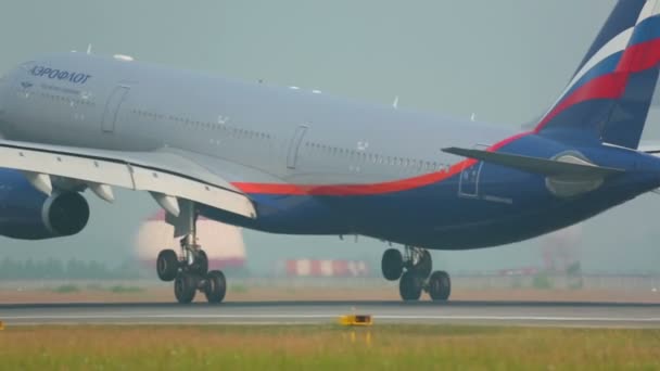 Avión de pasajeros aterrizando en aeropuerto — Vídeo de stock